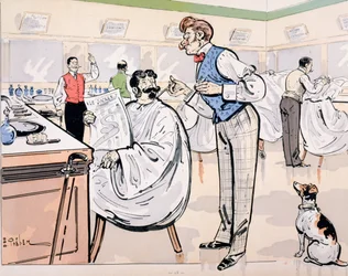 Chez le barbier et lisant 